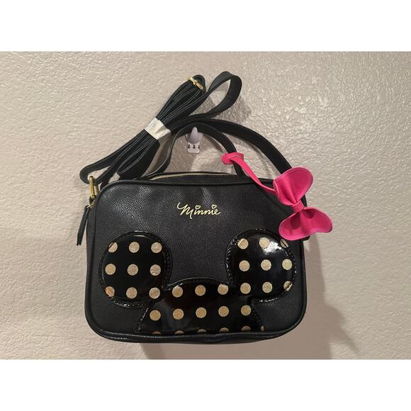 NWOT Dani by Danielle Nicole Disney Minnie Mouse Gold Polka Dot Camera Crossbody - Picture 1 of 4